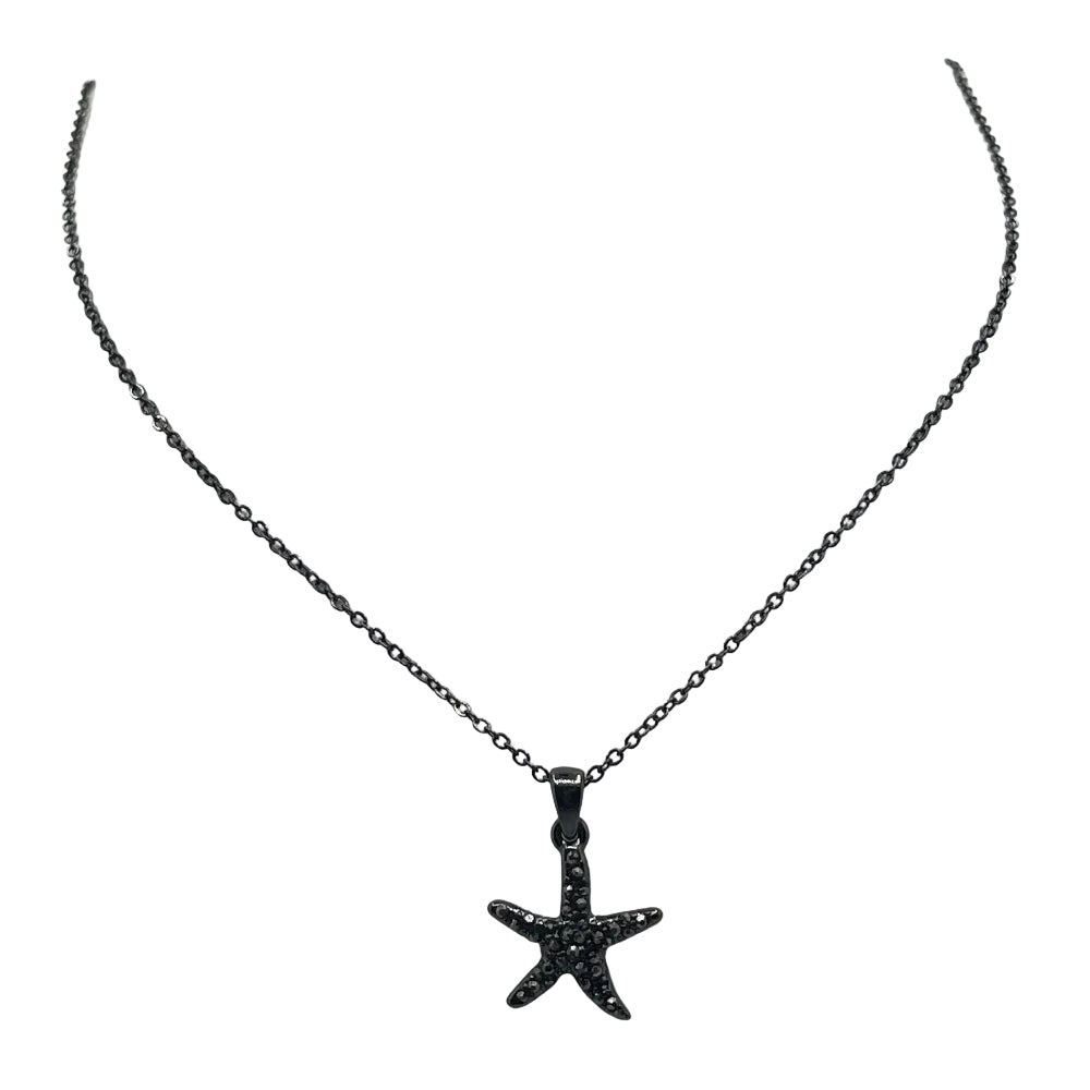 Black starfish pendant on a chain 